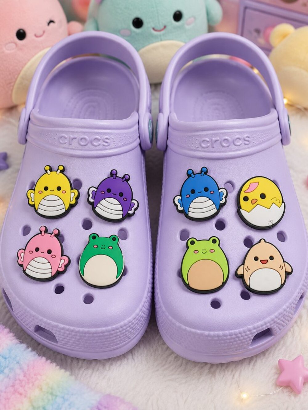Squishmallows Croc Charms 8pc Kawaii Bee Frog Chick Character Shoe Jewelry Set